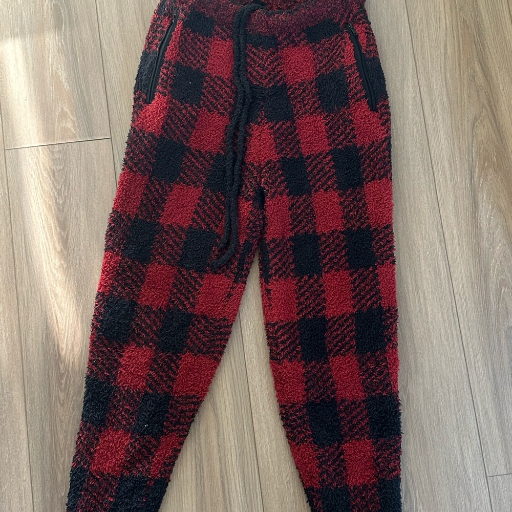 Skims Red and Black Plaid Fuzzy Joggers